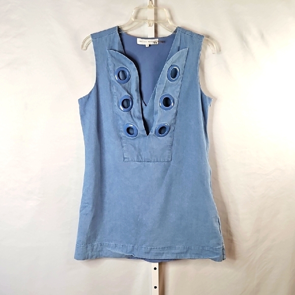 English Factory Women's Blue Denim Sleeveless Blouse Size Medium - Picture 1 of 8